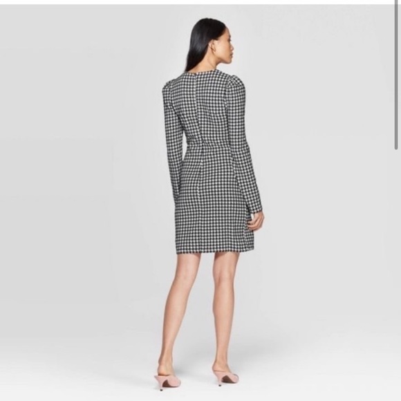 Who what wear houndstooth puff sleeve dress long sleeve structured shoulder M - Picture 3 of 3